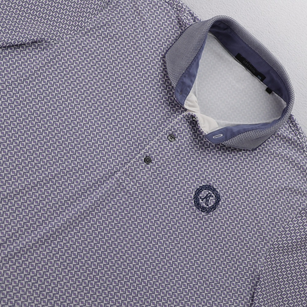Greyson Mens XXL Purple Geometric Performance Golf‎ Polo Shirt Short Sleeve Logo